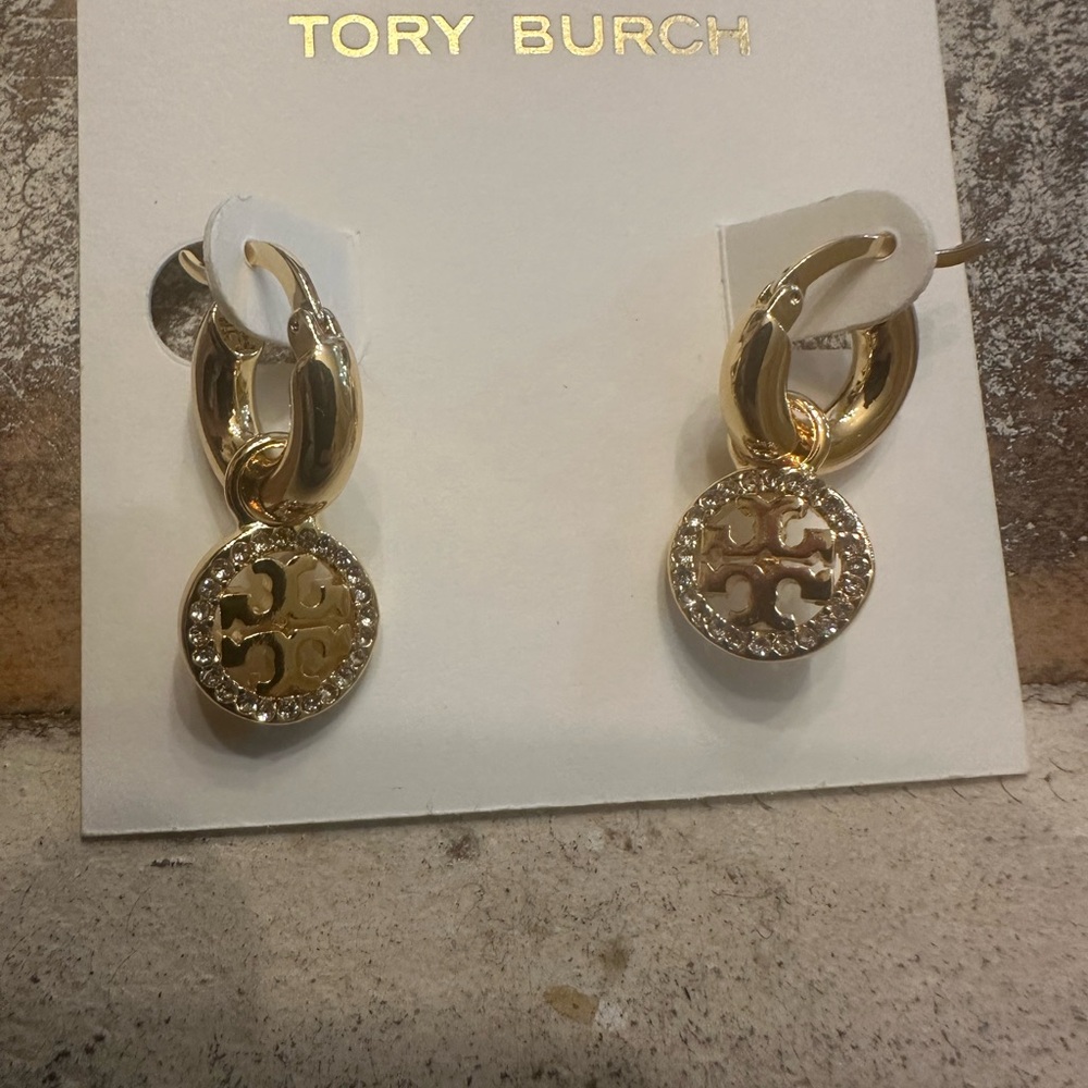 Tory Burch Gold and Silver Logo Earrings